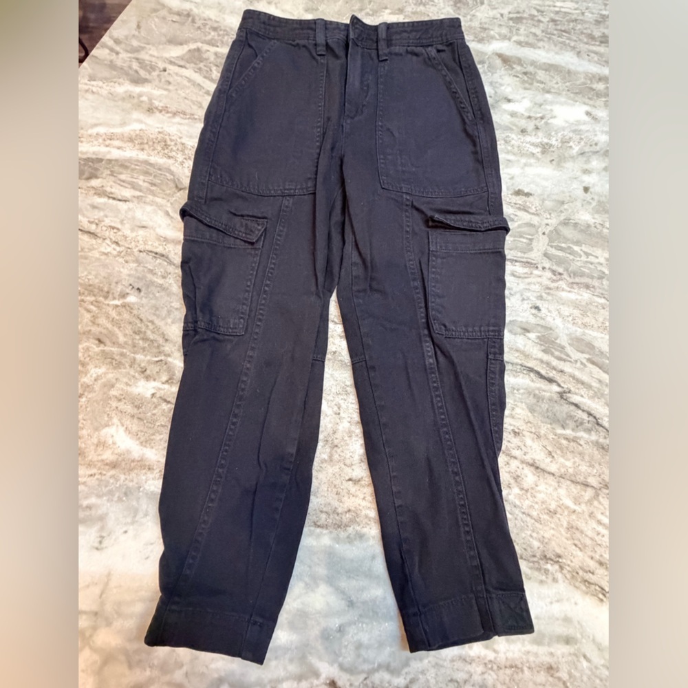 Banana Republic Petite 00 High Rise Tapered Utility Cargo Pants Black Cotton